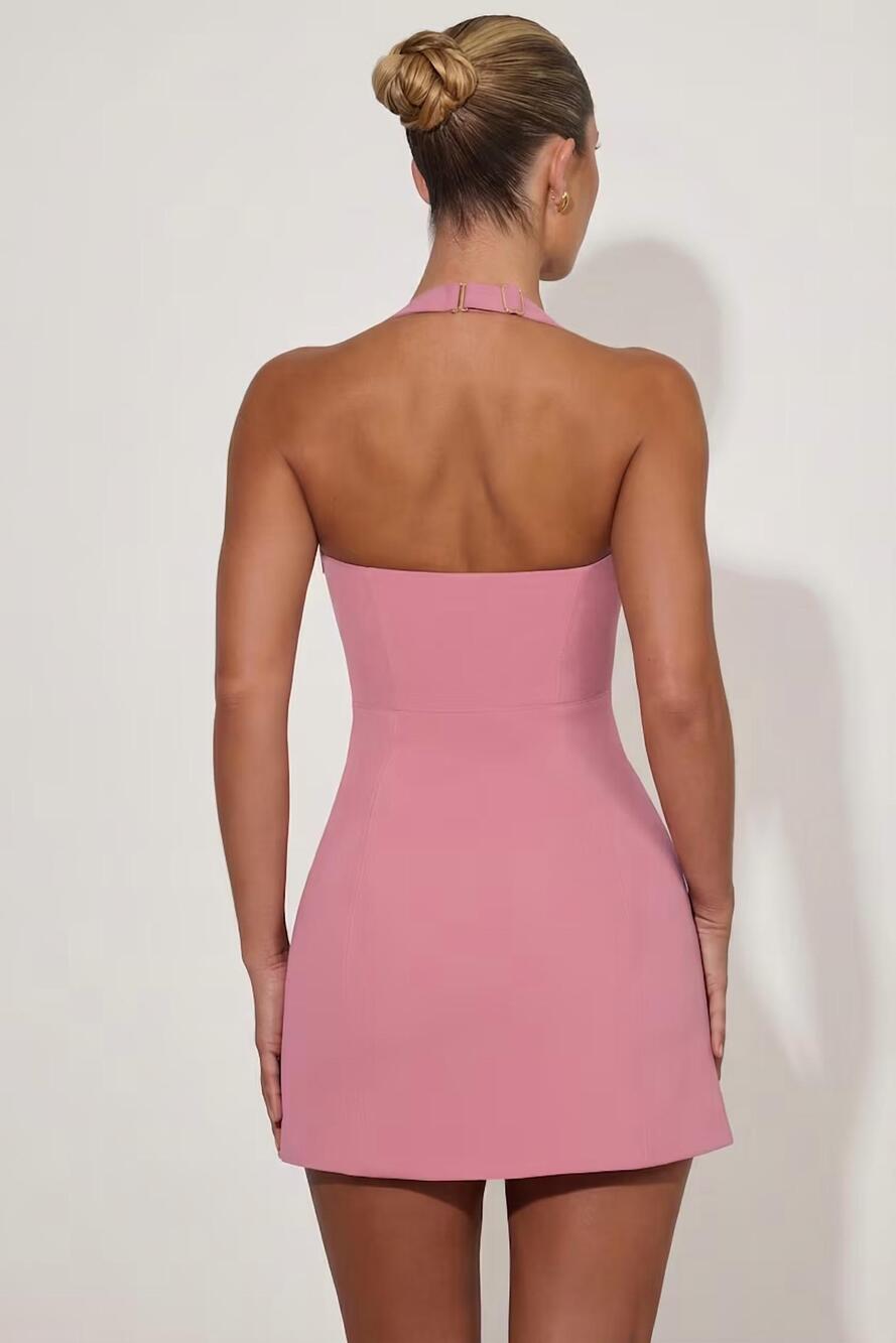 NEW OH POLLY lenore heart-detail a-line mini dress in dusty pink - Picture 2 of 3